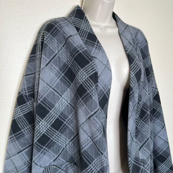 Gray Plaid Fleece Cocoon Jacket Pockets Cozy Oversized Soft Women Size XL Grey - Picture 2 of 9